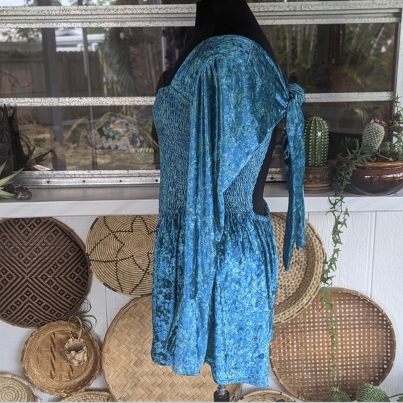 Free People Large Bali Tightrope Romper Turquoise Velvet Daisy Jones Mermaidcore - Picture 10 of 16